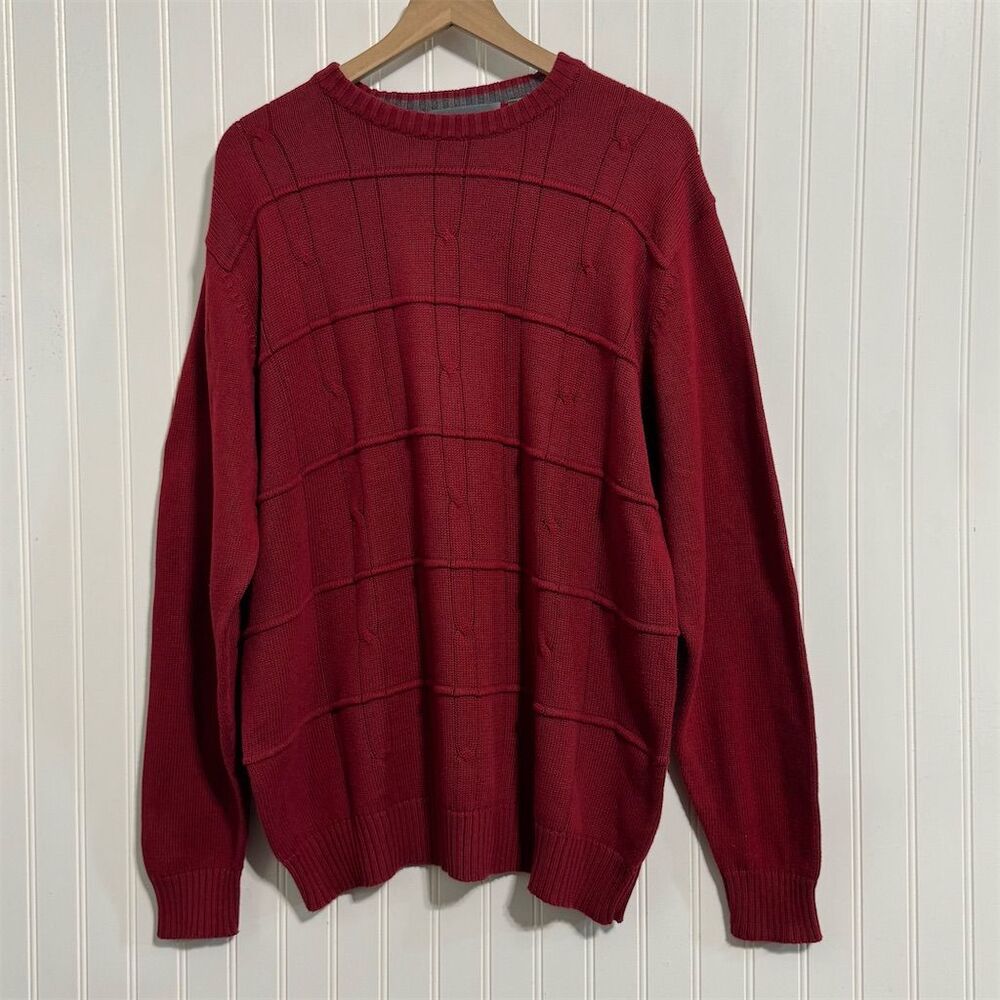 Oscar de la Renta XXL Crewneck Sweater Maroon Burgundy Red 100% Cotton Knit